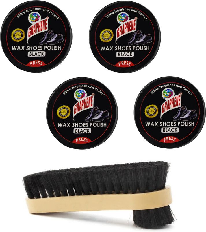 Graphene (Pack of 5) Wax Polish 4x40g With Double Side Shoe Brush. Shoe Polish (Black) Leather, Synthetic Leather Shoe Wax Polish  (Black)