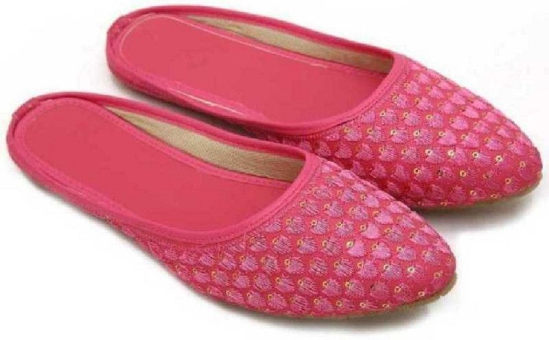 Girls Stylish Designer Jaipuri Rajasthani Mojari Bellies Jutis For Women  (Pink)