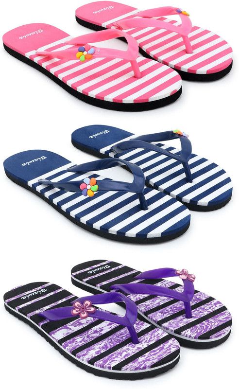 for Women Combo 3 Slippers / Flip Flop Slippers  (Pink, Purple 5)