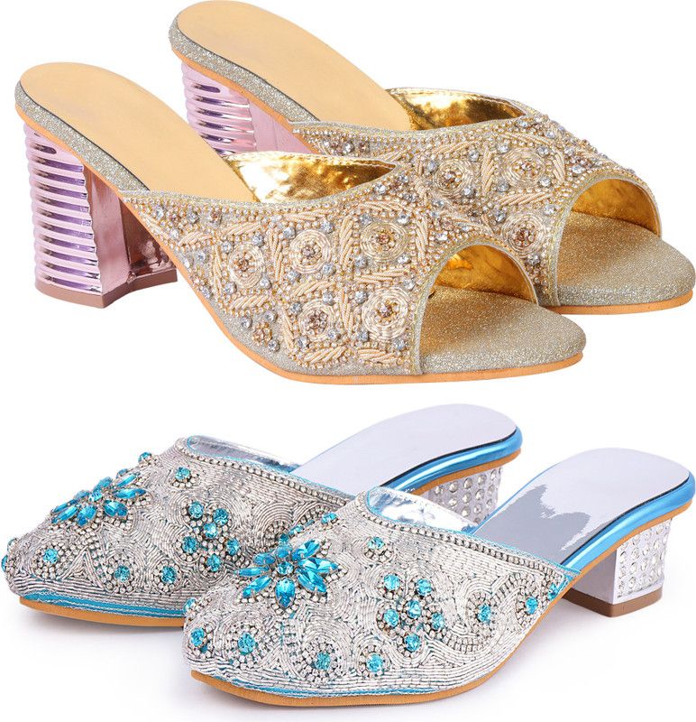 Women Gold, Silver Heels Sandal
