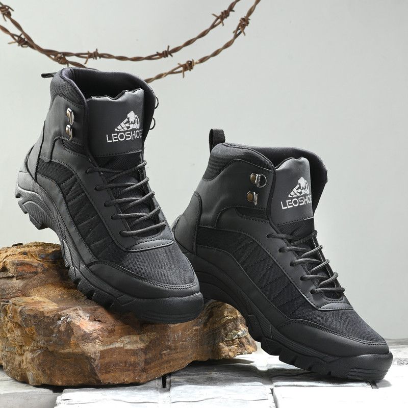Leo's Men's Jungle Anti-Slip Mid Top Outdoor Boots Boots For Men  (Black)