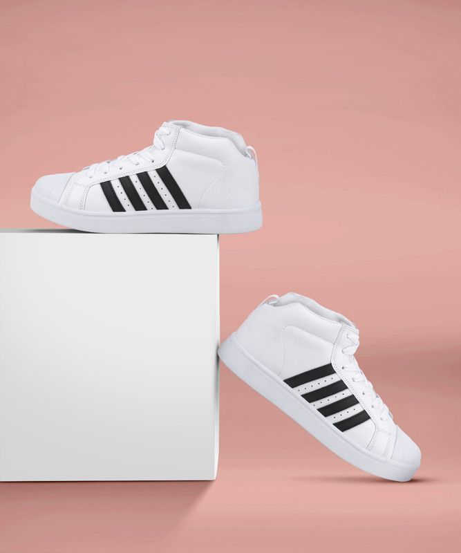 SM-607 Sneakers For Men  (White, Black)