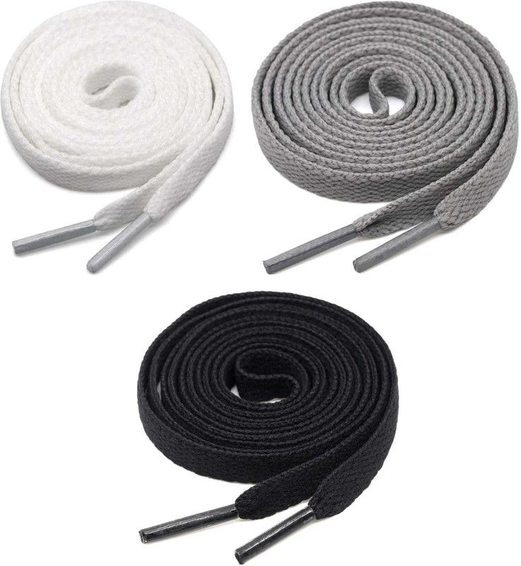 GRAH SANGRAH (1 Pair Per Single Color) Flat shoelace for Casual, Sports (White Grey Black) Shoe Lace  (White, Grey, Black Set of 3)