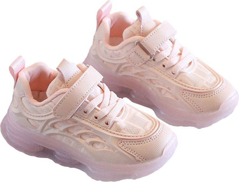 Velcro Sneakers For Girls  (Pink)