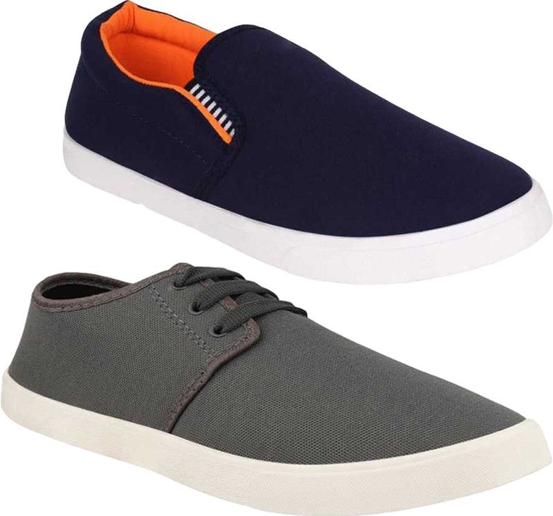 Men 201 & FitMan Combo Pack of 2 Loafer Slip On Sneakers For Men  (Blue, Grey)