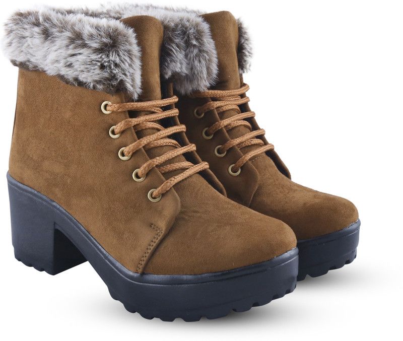 Girls Stylish Ankle High Shoes Boots For Women  (Tan)