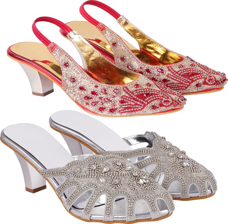 Women Silver, Red, Gold Heels Sandal
