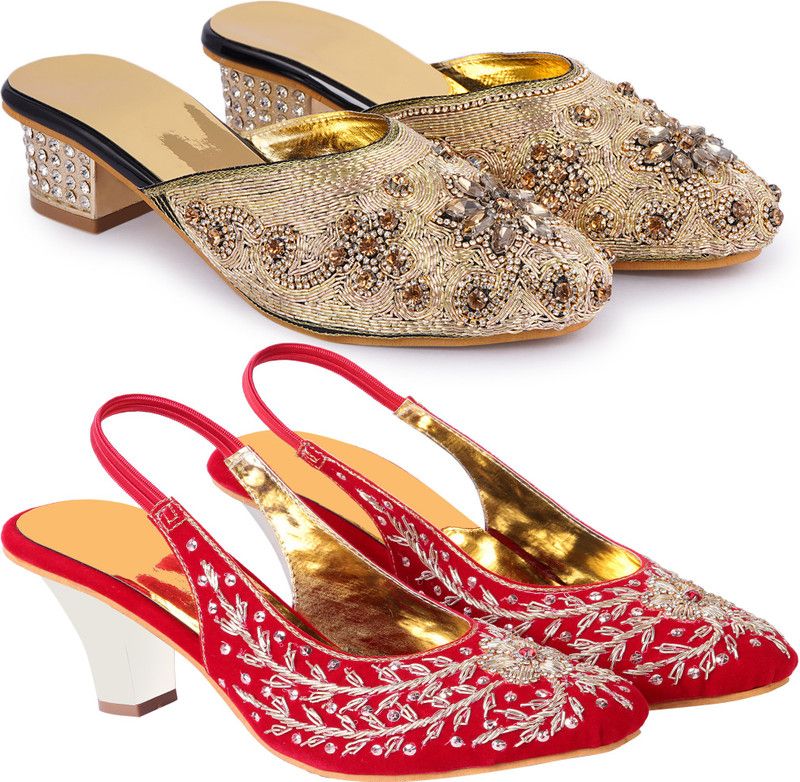 Women Black, Gold, Red Heels Sandal