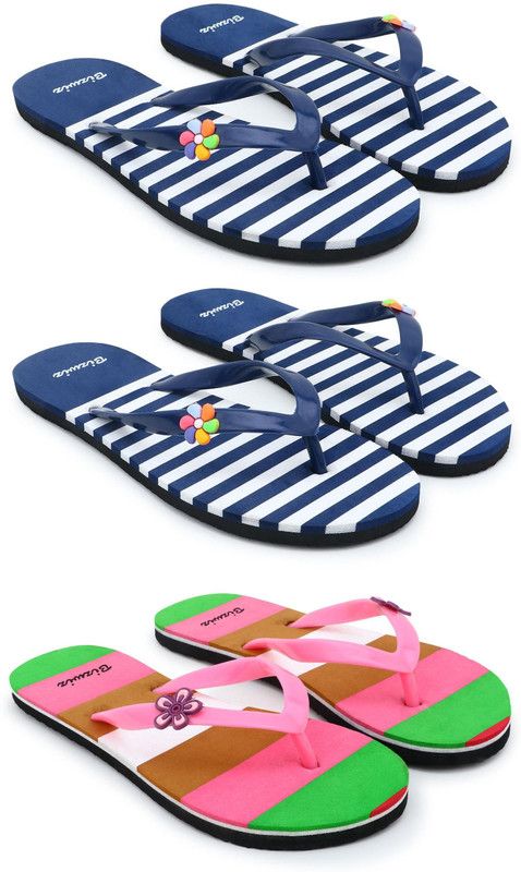 for Women Combo 3 Slippers / Flip Flop Slippers  (Blue, Pink 8)