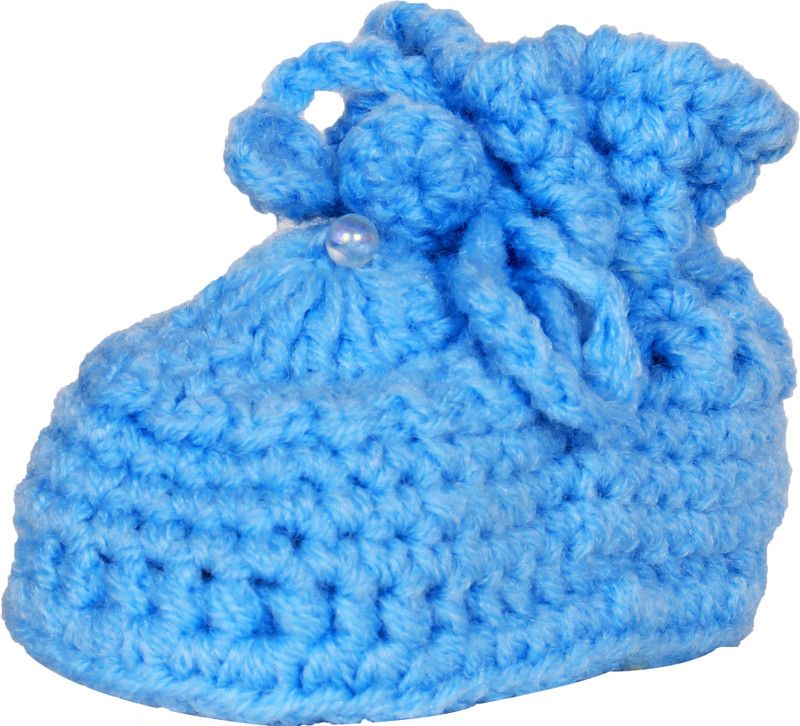 OLE BABY Soft Handmade Crochet Knit Sock Infant Woolen Shoes.0-12 months Booties  (Toe to Heel Length - 10 cm, Blue)