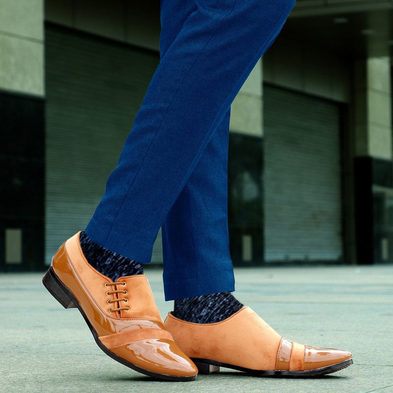 Stylish Trendy Patent Leather Formal Party Wear For Men  (Tan)
