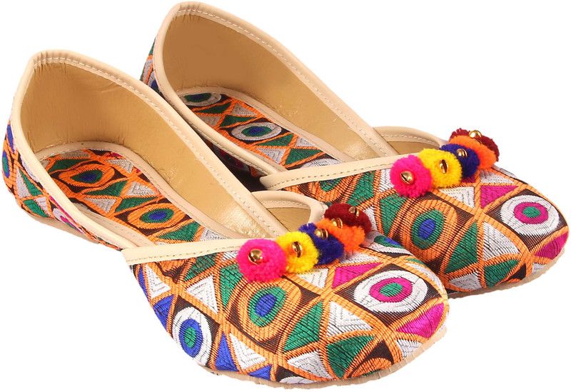 Rajasthani Jaipuri Ethnic Multicolour Fabric Wedding Juttis for Women Mojaris For Women  (Multicolor)