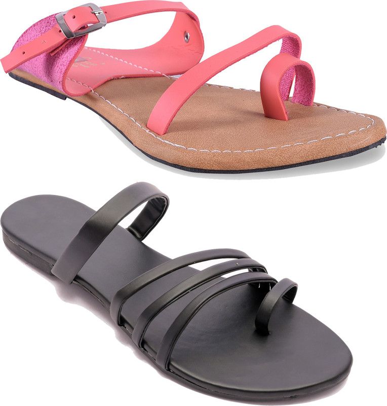 Women Pink, Black Flats