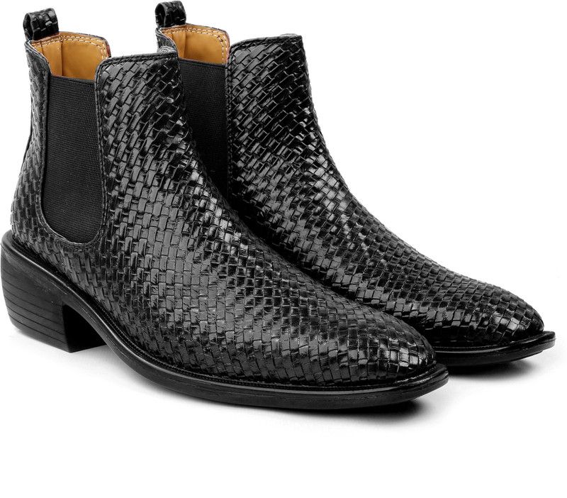 Men's Stylish Woven Corporate Chelsea Boots Boots For Men  (Black)