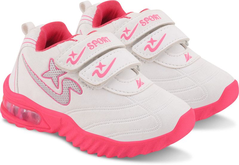 Velcro Walking Shoes For Boys & Girls  (Pink)