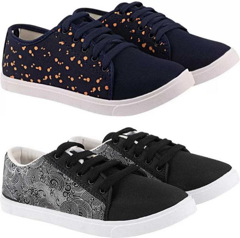 Combo pack of 2 Sneakers For Women  (Orange, Black)