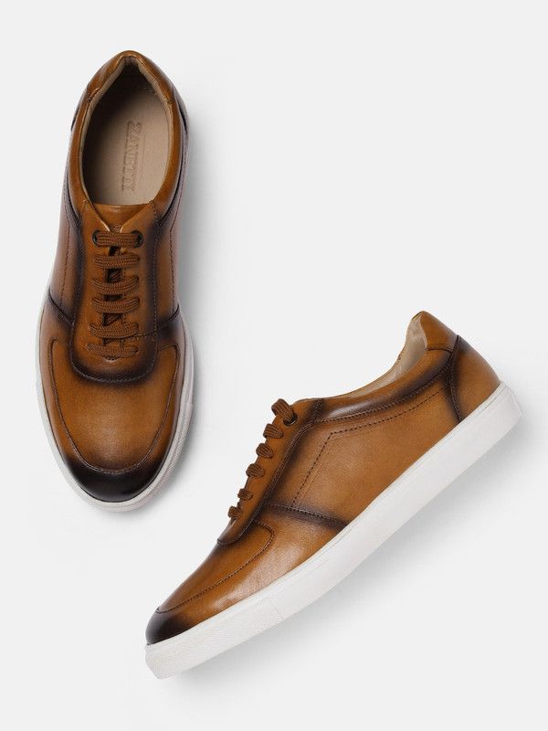 Men Tan Leather Sneakers Sneakers For Men  (Tan)