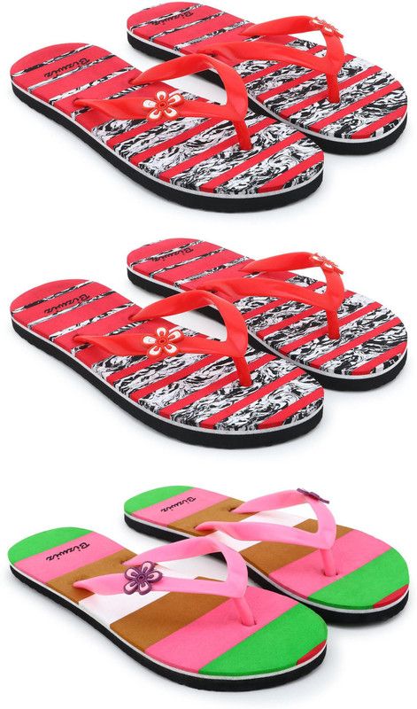 for Women Combo of 3 Flip Flop / Slippers  (Red, Pink 7)