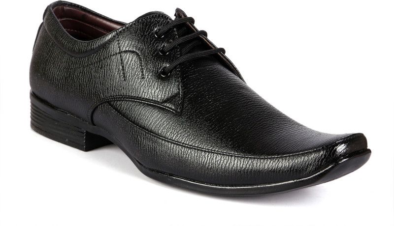 Men's Black Color Faux Leather Office Wear Derby Formal Lace-Up Dress Shoes For Men  (Black)