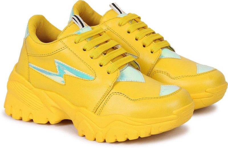 Women's/Ladies/Female/Girls Trendy Fashionable Lightweight Comfortable Casual wear Lace-Up Shoes Sneakers For Women  (Yellow)
