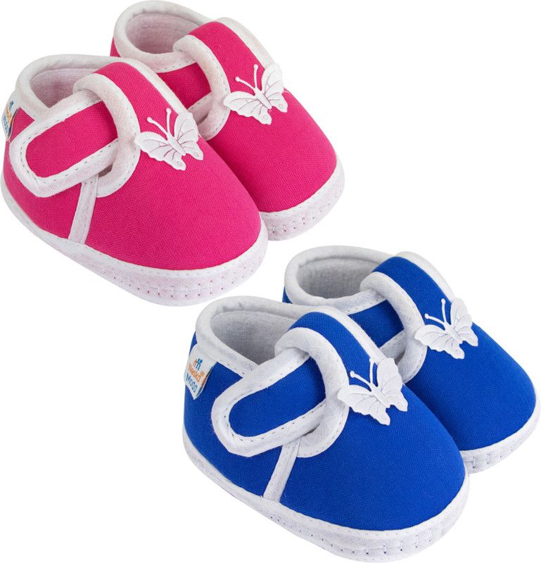 6 To 12 Month Set of 2 Pair Velcro Baby Booties  (Toe to Heel Length - 12 cm, Pink, Blue)