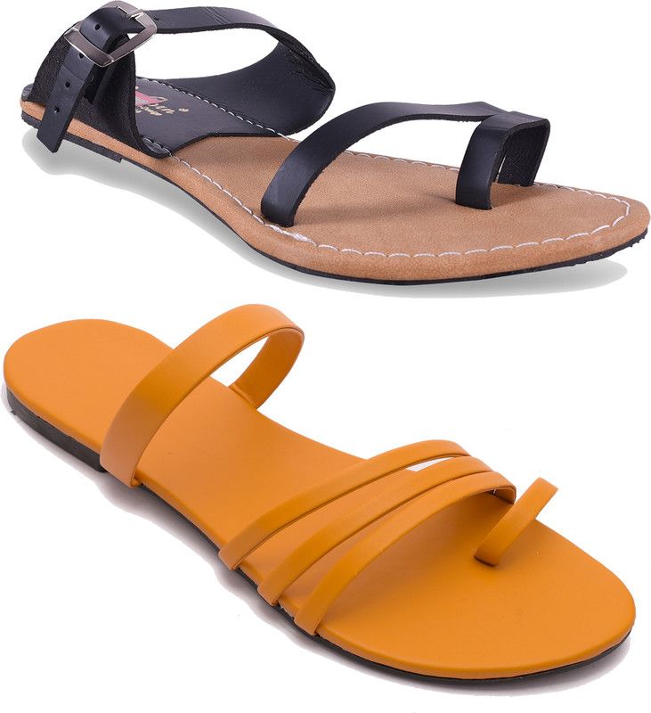 Women Black, Yellow Flats