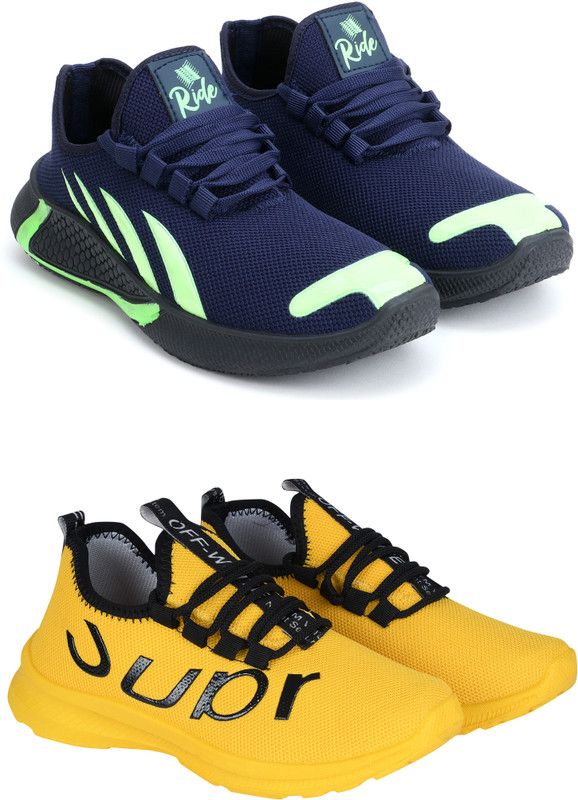 Walking Shoes For Men  (Blue, Yellow)