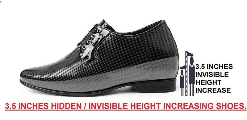Men's Hidden Height Elevator Faux Leather Casual Party wear Lace-up Derby Shoes Party Wear For Men  (Black)