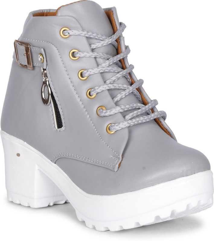 Shoes for Girls and Women's High Heels Stylish Sneakers Ankle Boots | Casual | Party wear | New Mode Boots For Women  (Grey)