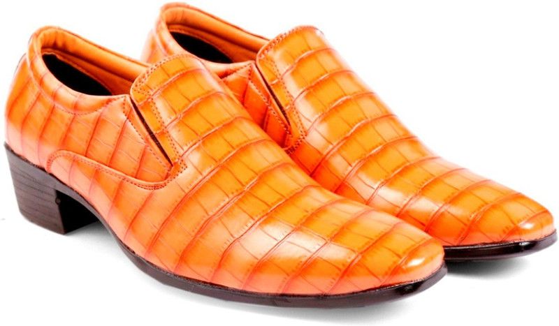 Men's Faux Leather Material Casual Party Wear Crocodile Style Tan Mocassins Slip-On Shoes Party Wear For Men  (Tan)