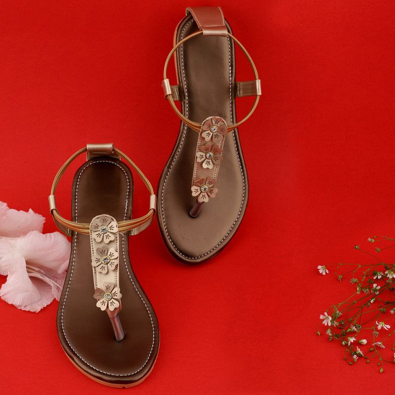 Women Copper, Gold Flats Sandal