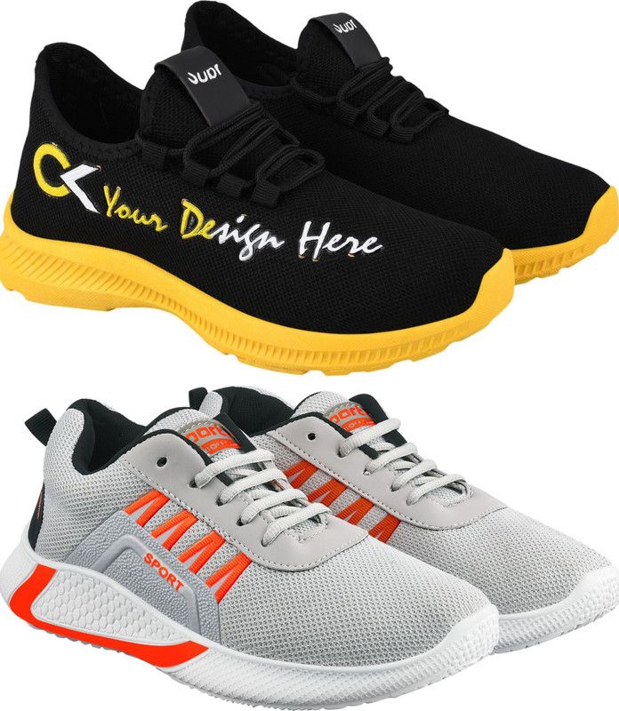 Combo of 2 || FK- 408 & 444 Stylish Running Shoes For Men  (Black, Yellow, Grey, Orange)