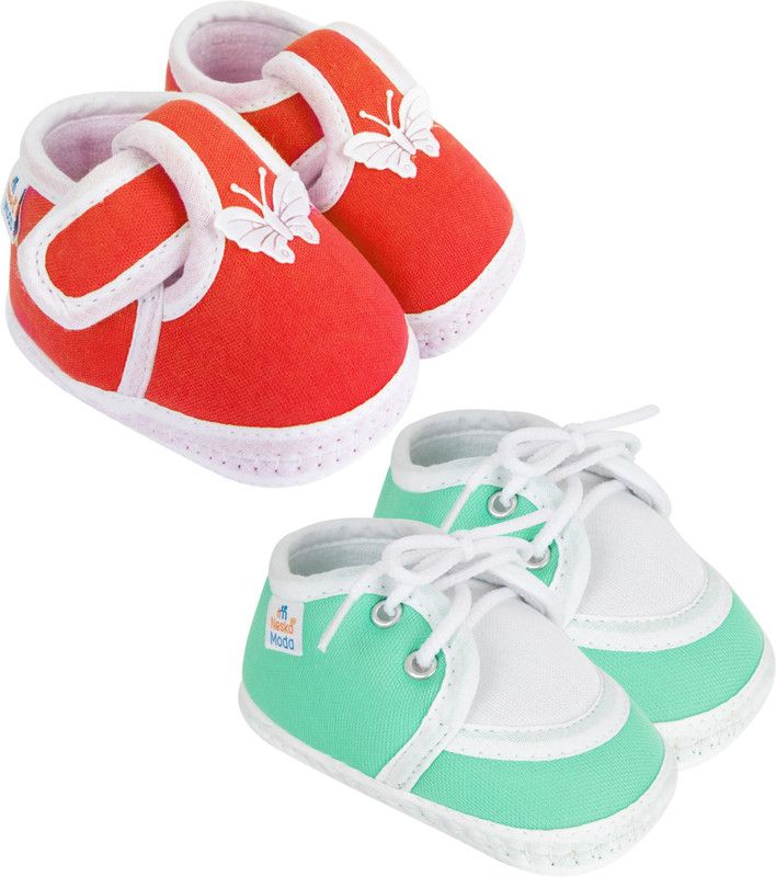 Neska Moda 0 To 6 Months Baby Boys & Baby Girls Pack Of 2 Pair Cotton Butterfly and Lace Booties  (Toe to Heel Length - 10 cm, Red, Mint)