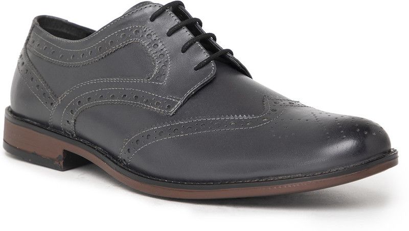 Leather Derby Brogues For Men  (Grey)