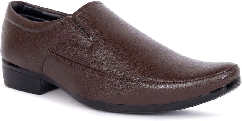 Synthetic Leather Formal Slip On For Men  (Brown)