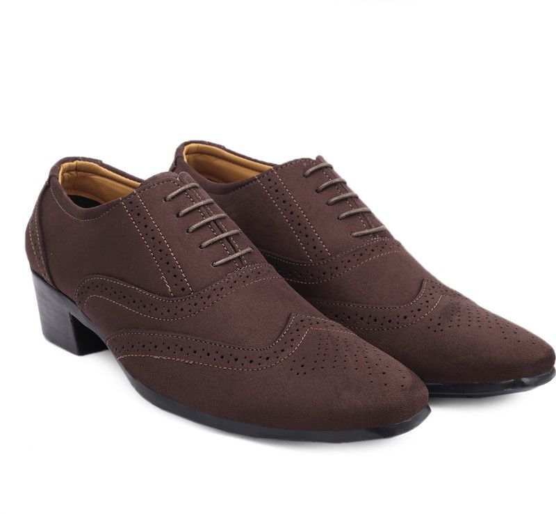 Height Increasing Formal Men Shoes, Casual Oxford Brogue Men/s Shoes Lace Up For Men  (Brown)