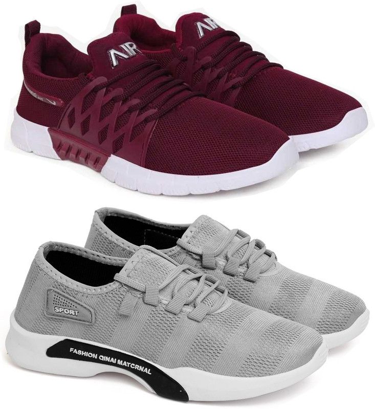 Glowlife Casual, Running, Loafers,Sneaker Shoes For men Pack of 2 Running Shoes For Men  (Maroon, Grey)