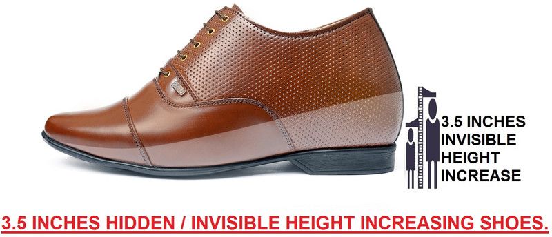 Men's Hidden Height Elevator Faux Leather Casual Party wear Lace-up Oxford Shoes Lace Up For Men  (Brown)