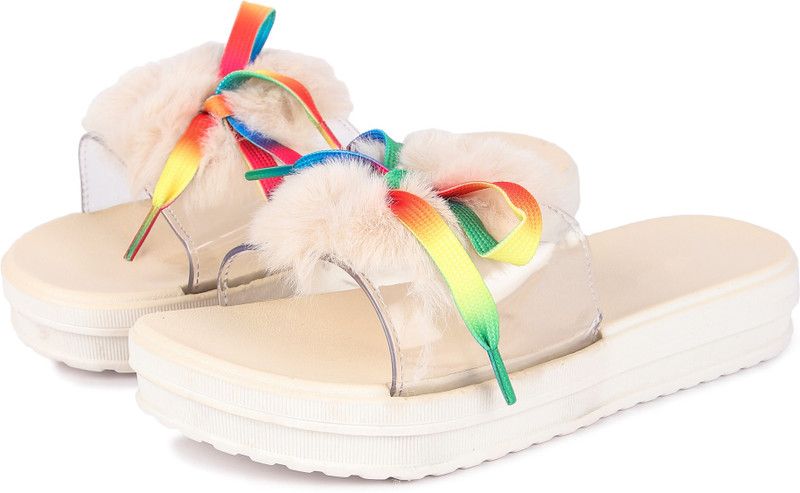 Girls Slip On Slipper Flip Flop  (Beige)