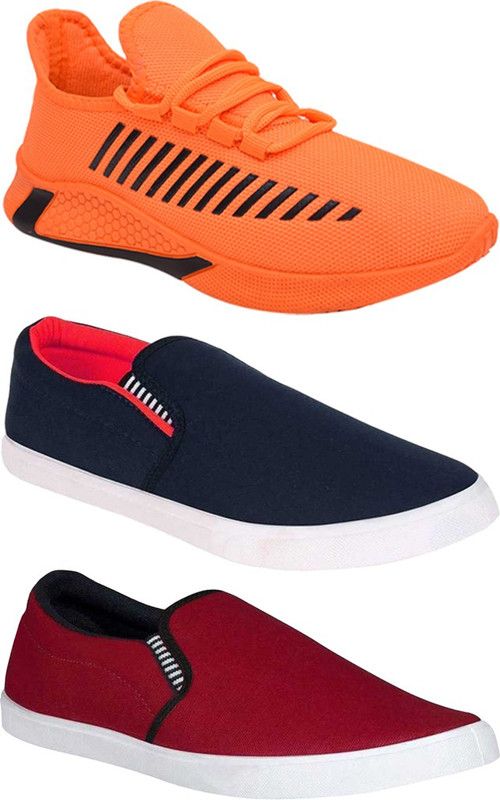Combo Pack Of 3 Slip On Running Shoes For Men  (Blue, Orange, Maroon)