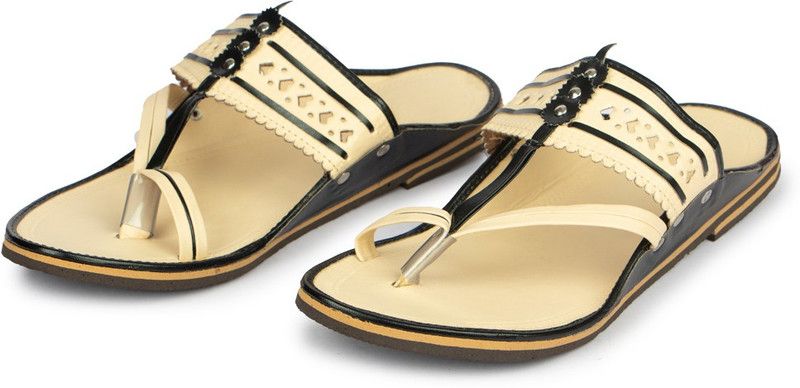 Women Off White, Black Flats Sandal
