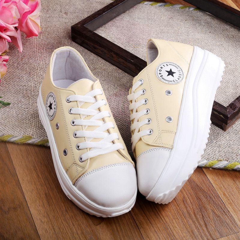 Shoes for Women Girls Casual & Partywear Stylish High Sole Low Top Canvas Shoes For Women  (Beige)