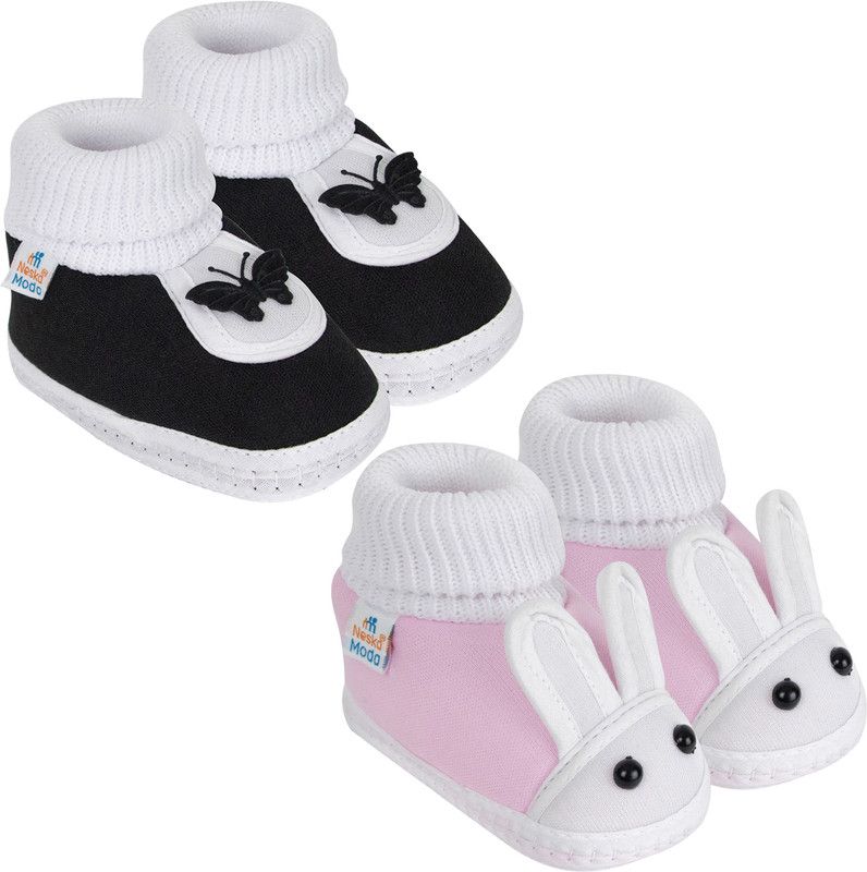0 To 6 Months Baby Boys & Baby Girls Rabbit Booties  (Toe to Heel Length - 10 cm, Baby Pink, Black)