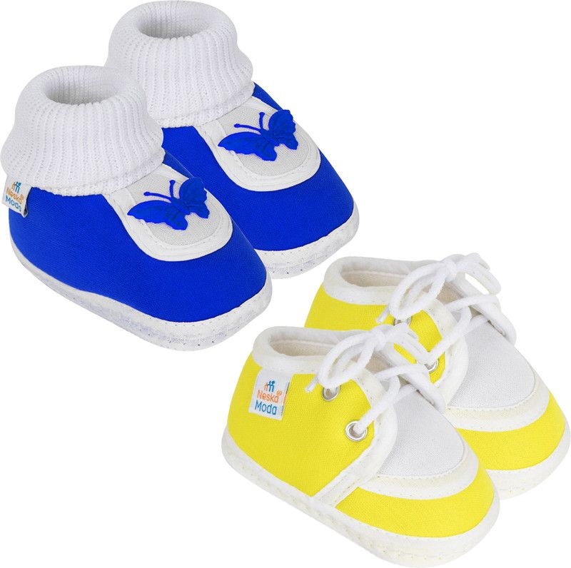 6 To 12 Months Baby Boys & Baby Girls Lace Shoes/ Booties  (Toe to Heel Length - 12 cm, Yellow, Blue)