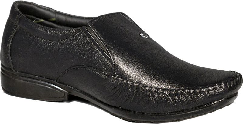 1573 Black Leather Slip On For Men  (Black)