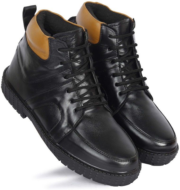 Four star Men' s TAN HIGH TOP LEATHER casual shoes Casuals For Men  (Black)