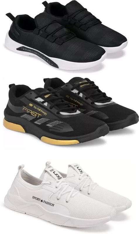 Gorofy Sport Shoe LaceUp Lightweight Multicolour Running Shoes For Men Pack Of 3 Running Shoes For Men  (Multicolor)