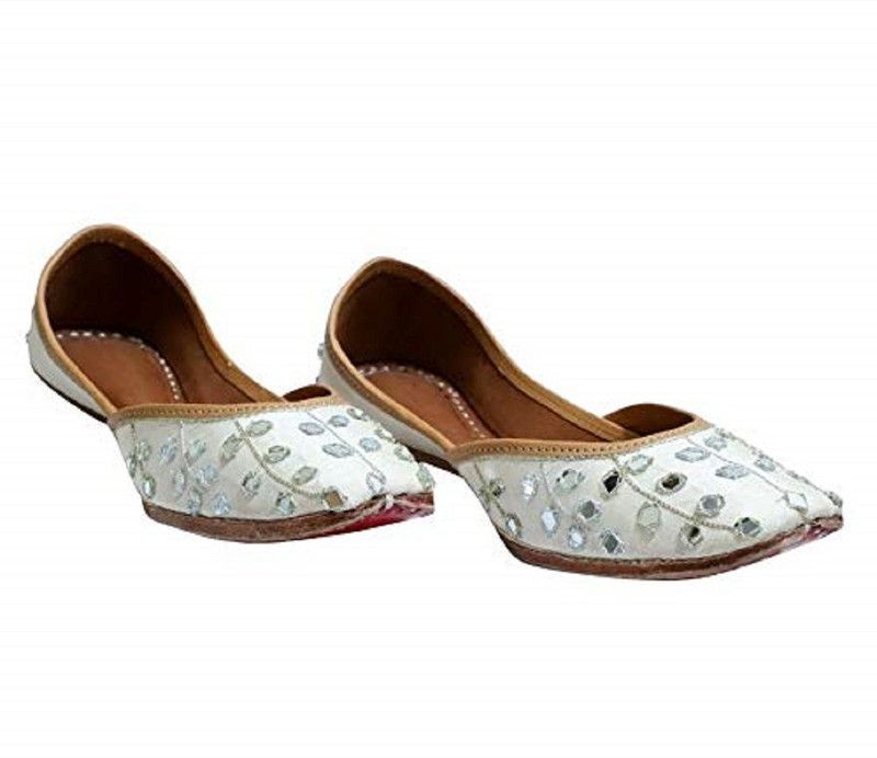 Ethnic Wear Women's White Soft Leather with Double Padded Cushion Embroidered Tradional Jutti - 1137 Jutis For Women  (White)