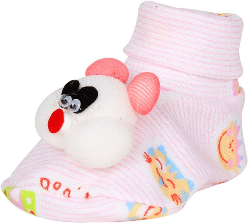 OLE BABY Cute Faces Plush Soft Organic Cotton 3d Ole Toons Booties 0-9 Months Booties  (Toe to Heel Length - 10 cm, Green)