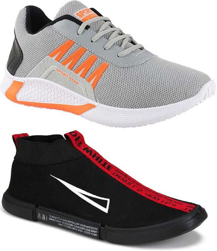 Combo Pack of 2 Walking Shoes For Men  (Grey, Black)